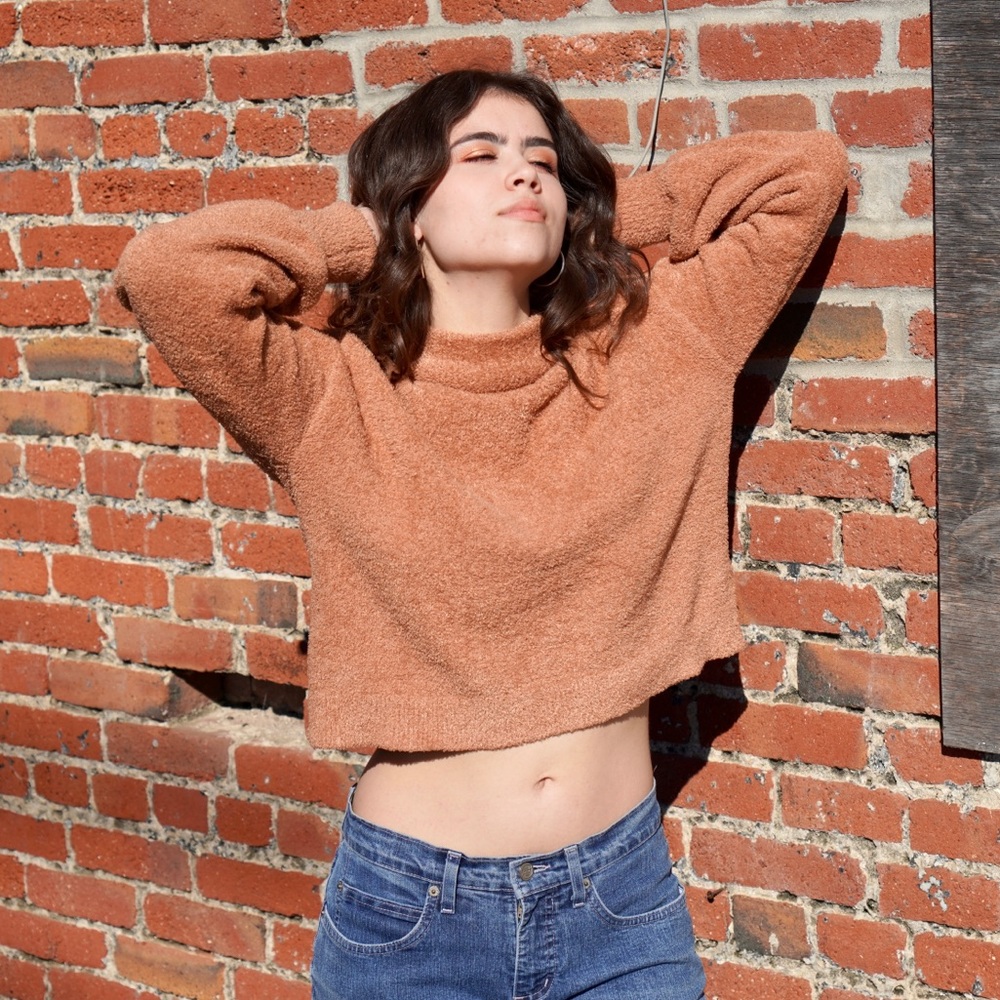 Orange Cream Mock-Neck Cropped Sweater